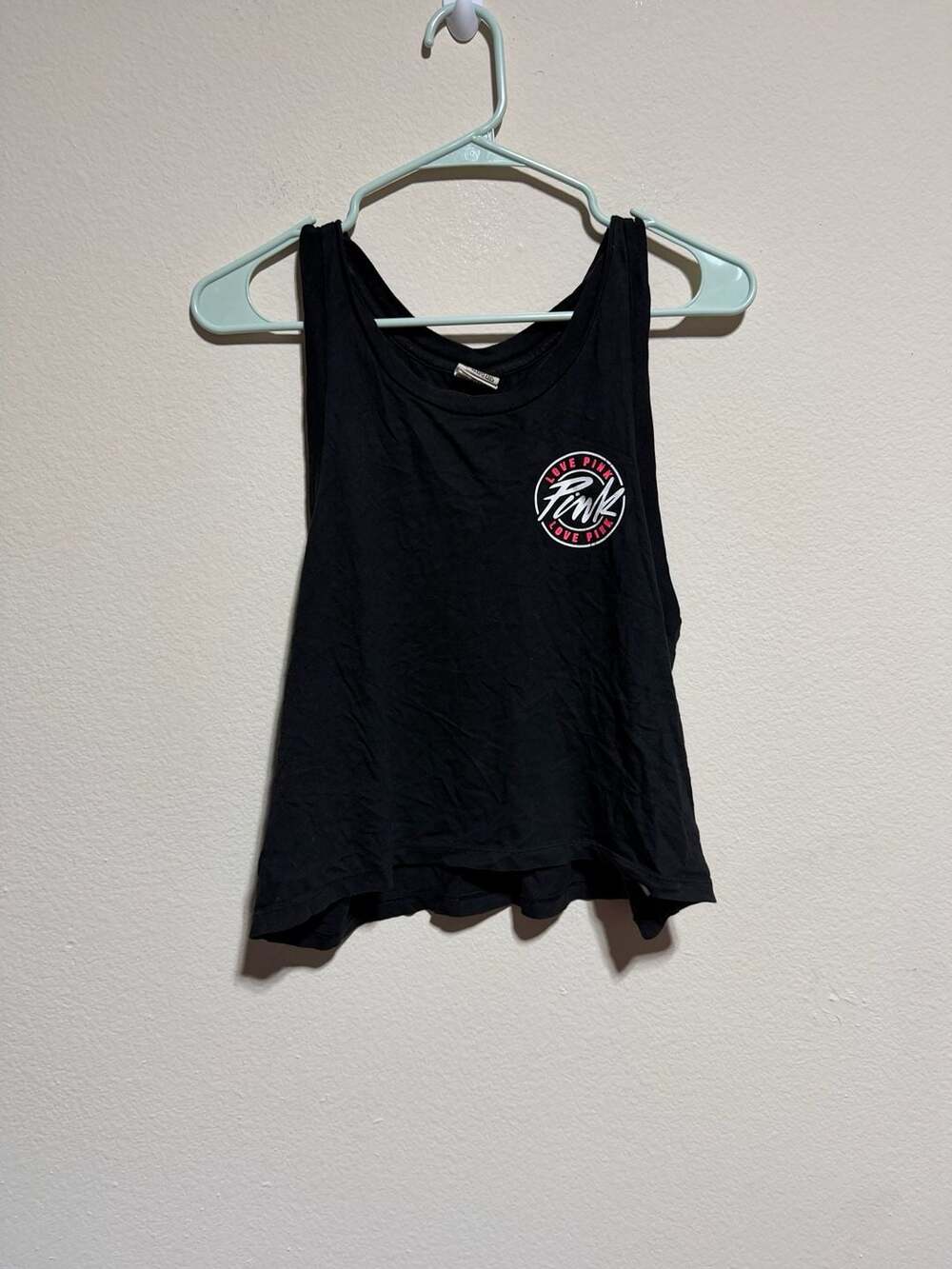 Victoria's Secret PINK Logo Graphic Crop Tank Top Black Size S - Picture 1 of 3